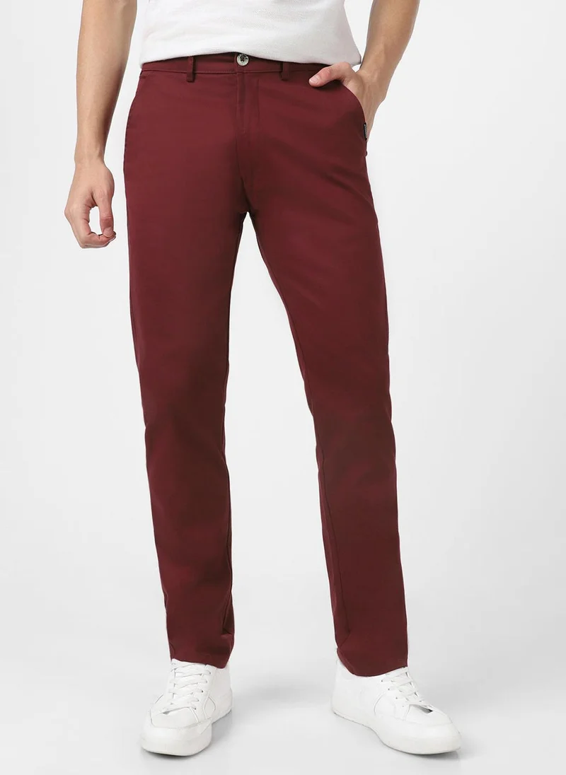 Urbano Fashion Men's Dark Maroon Cotton Slim Fit Casual Chinos Trousers Stretch